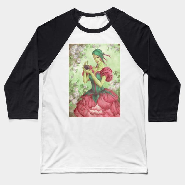 Rose Seelie Faerie Fairy Art Floral Flower Woman Olde Fae Game Art Baseball T-Shirt by angelasasser